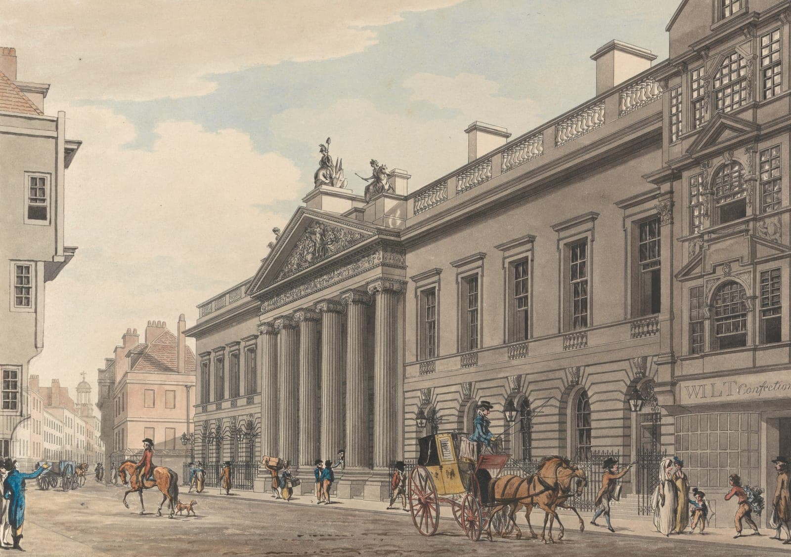East India House, Leadenhall Street, London, watercolour by Thomas Malton the Younger, c. 1800