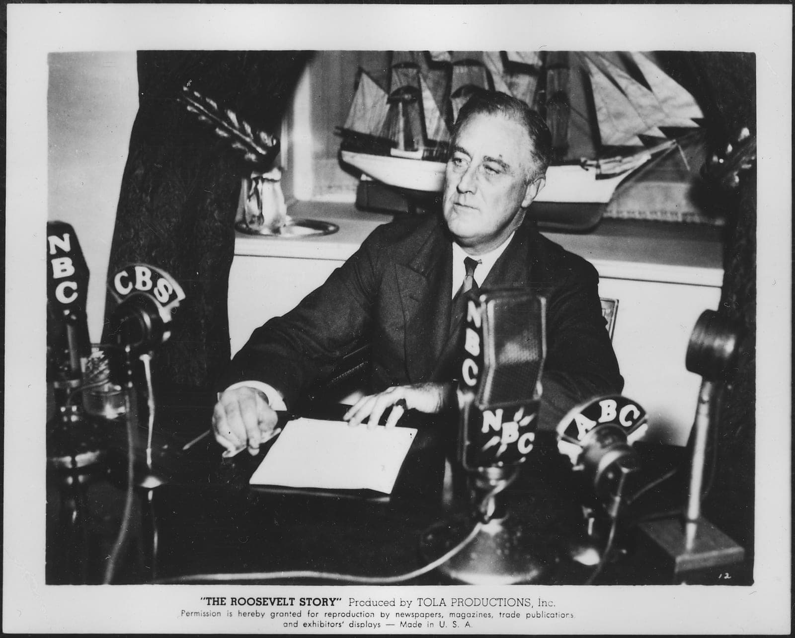 President Franklin D. Roosevelt at a fireside chat broadcast, Washington D.C., 1935